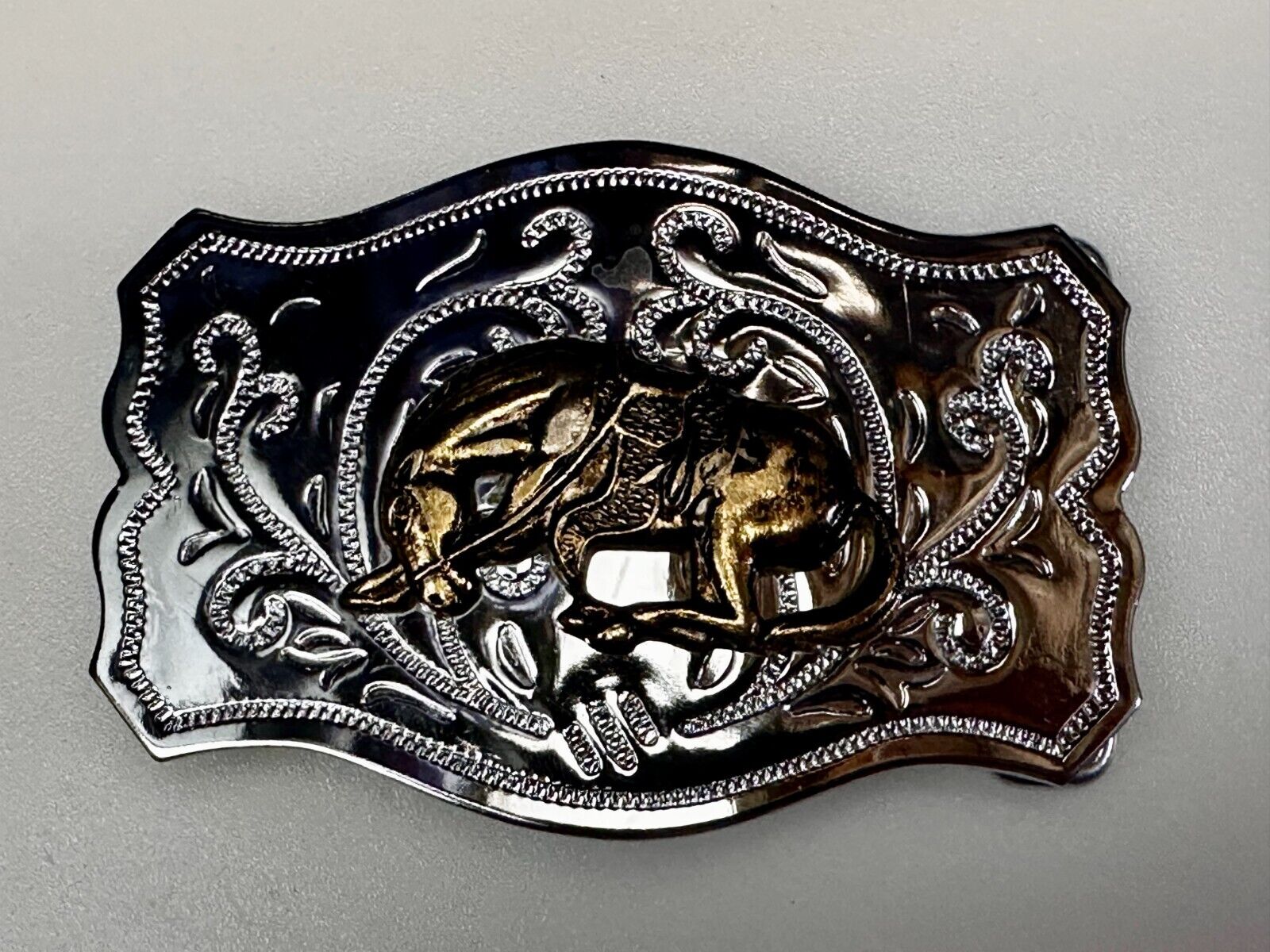 Vintage Cowboy Saddle Bronc Bucking Horse Two tone Belt Buckle
