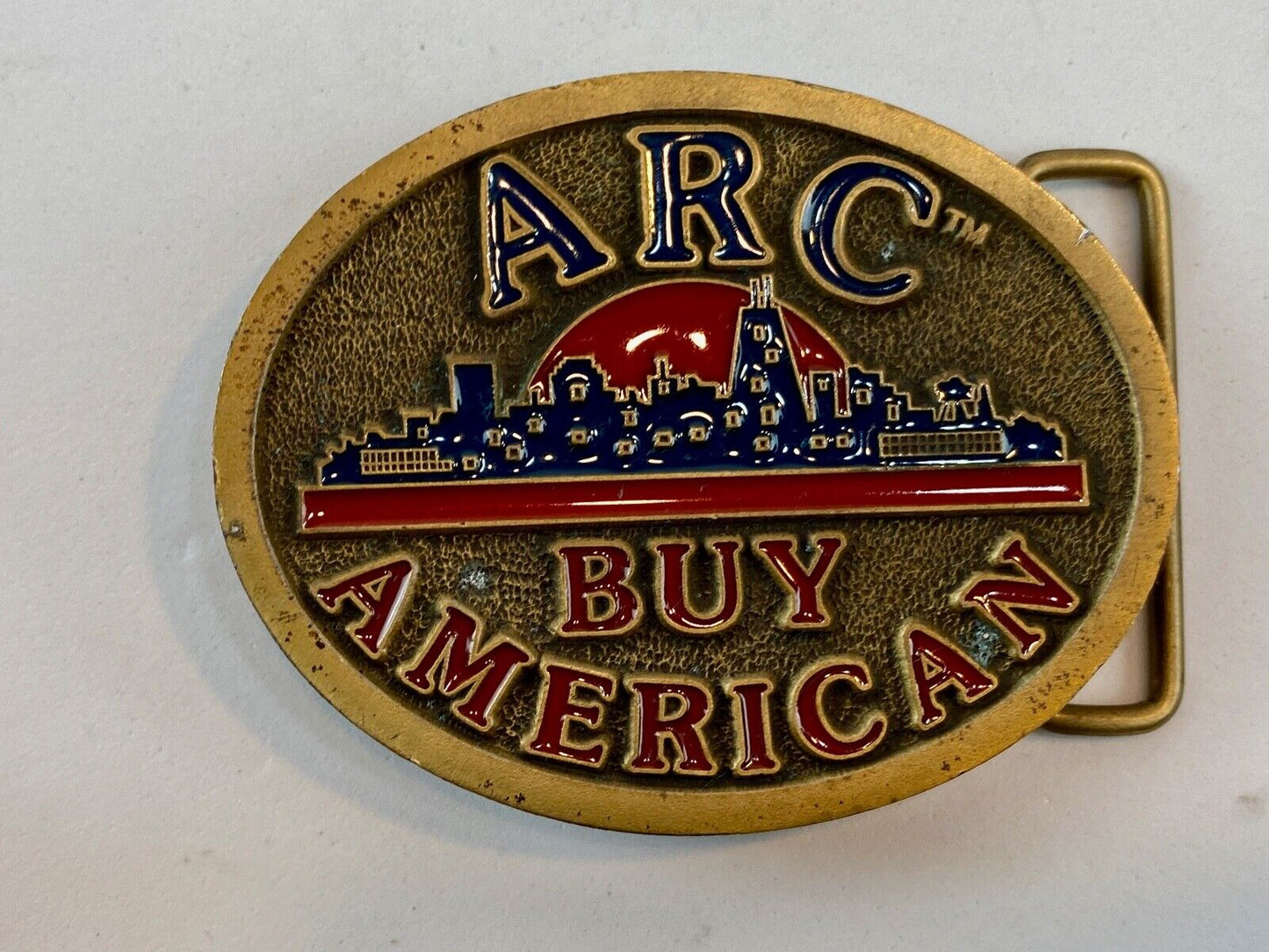 ARC Buy American C+D Hit 1980's Enamel Advertising Numbered USA Belt Buckle 