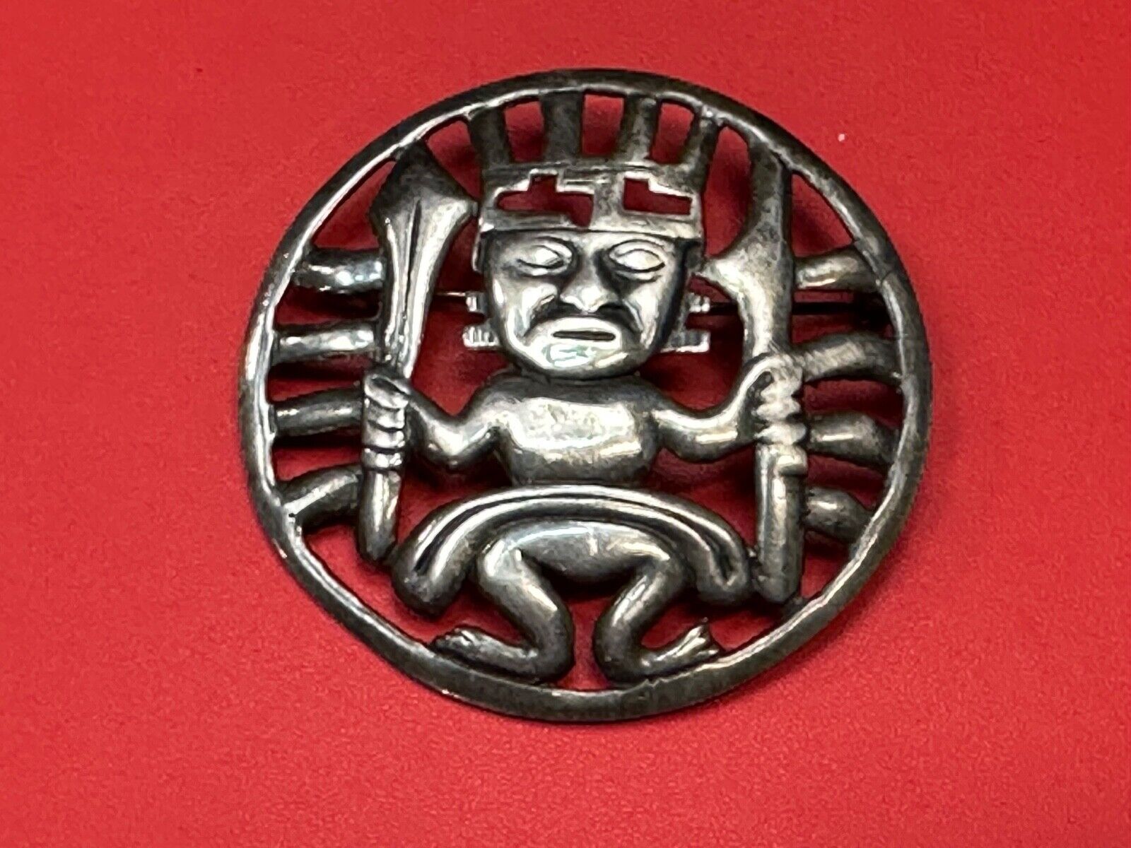 Tribal Chief Man Figure   Aztec?  unknown to me! Sterling Brooch Pin