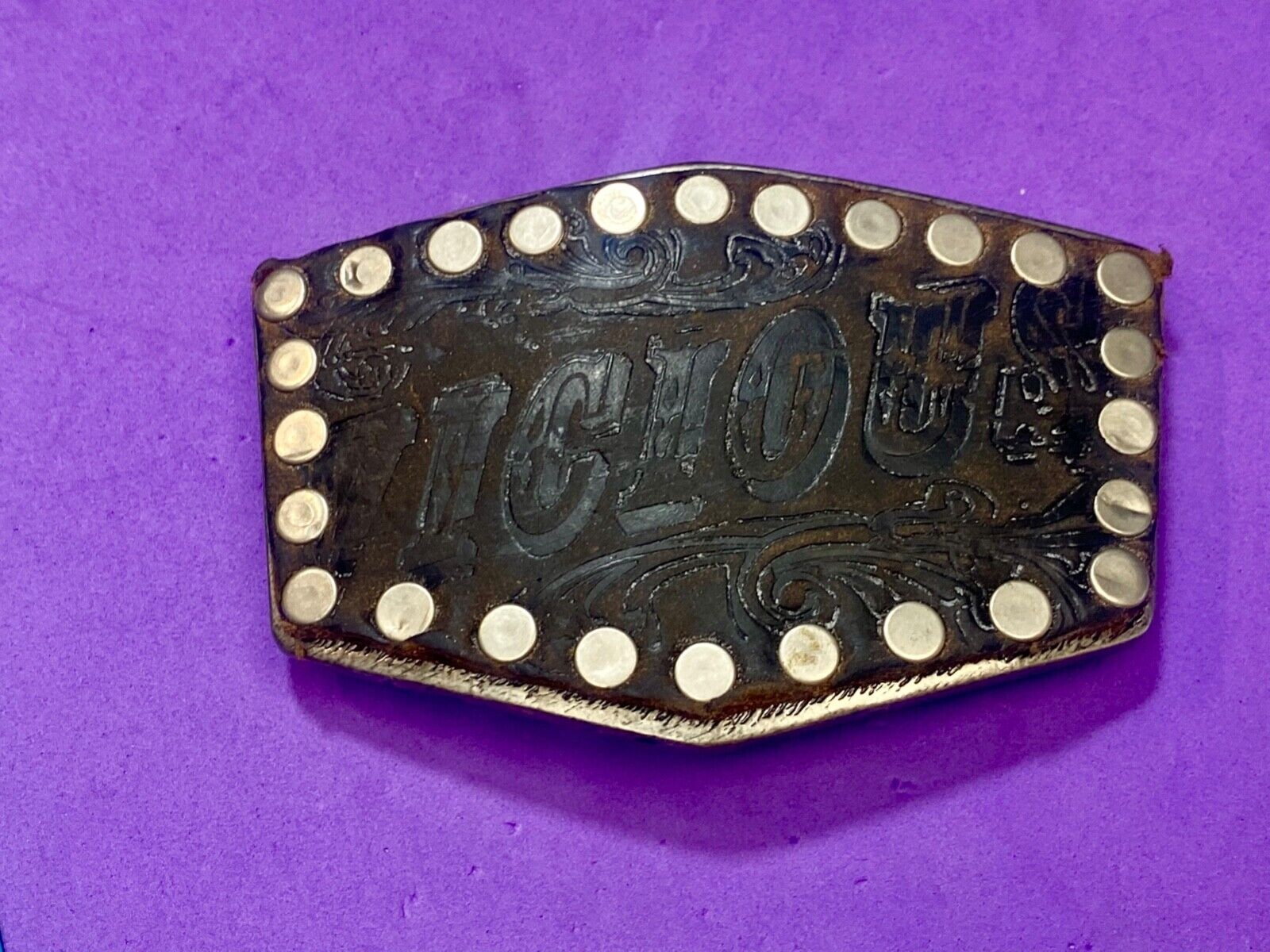 VICIOUS - statement  -Sid Studded brown faux? Leather belt buckle