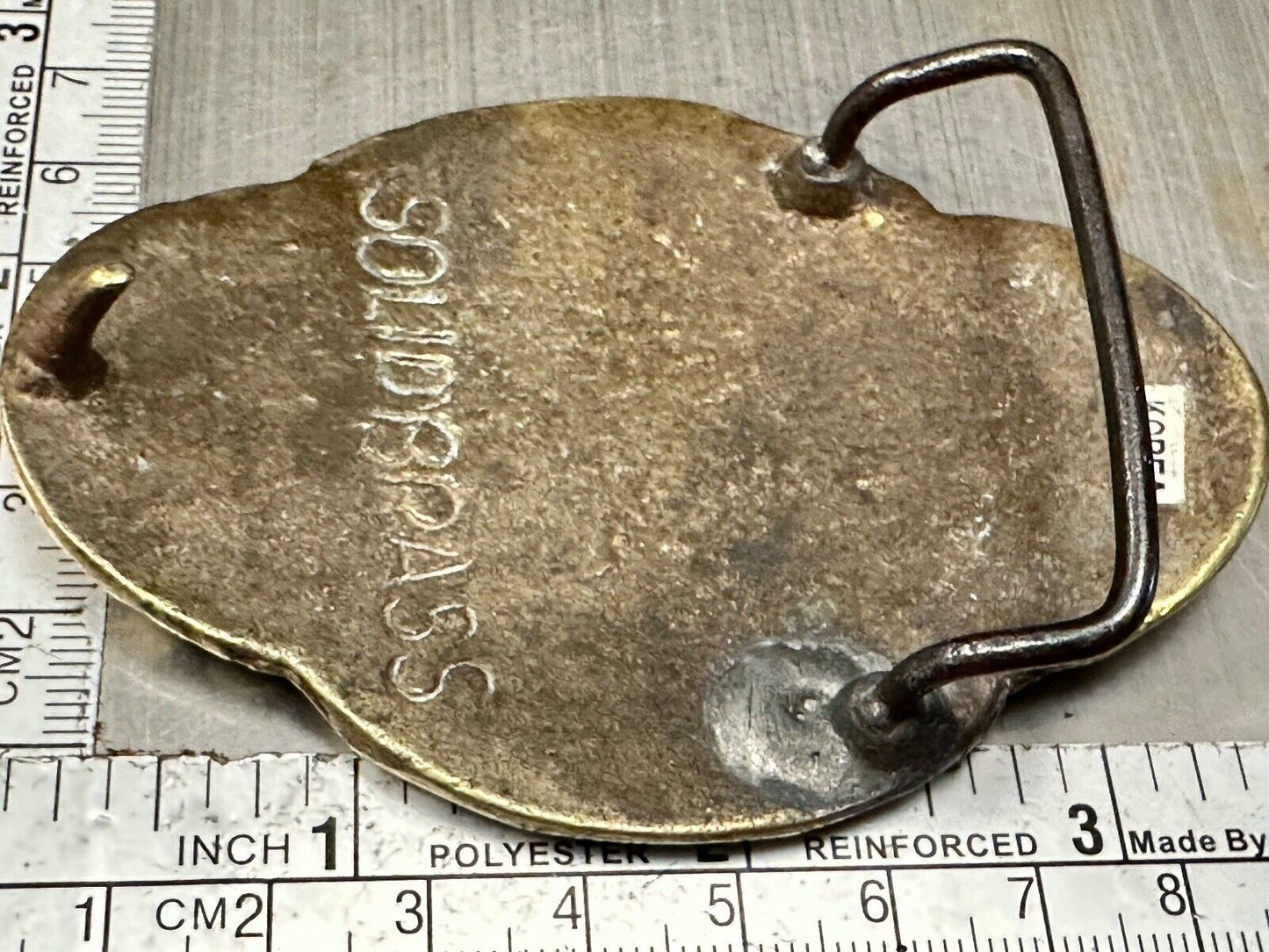 Vintage Hippie Hobo style curved swirl pattern cross solid brass belt buckle