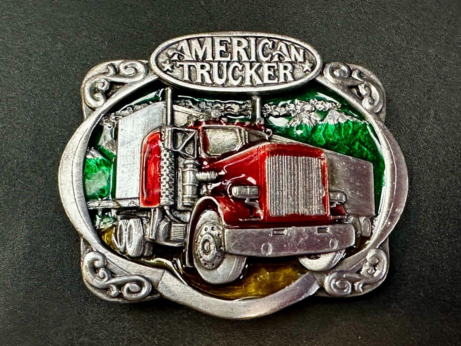 American Trucker Long Hauler Semi Drivers Big Rig Vintage 80's Belt Buckle