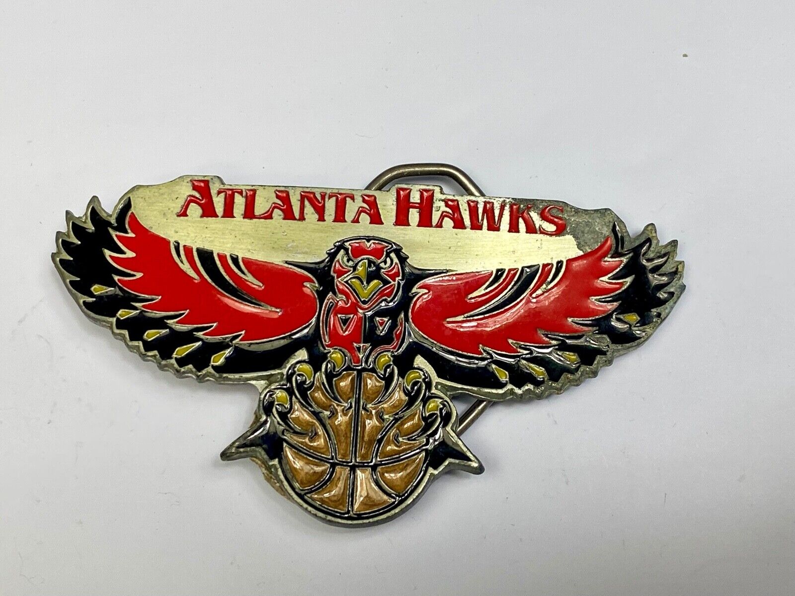 ATLANTA HAWKS LOGO CUT OUT NBA basketball FAN! BELT BUCKLE - some damage 