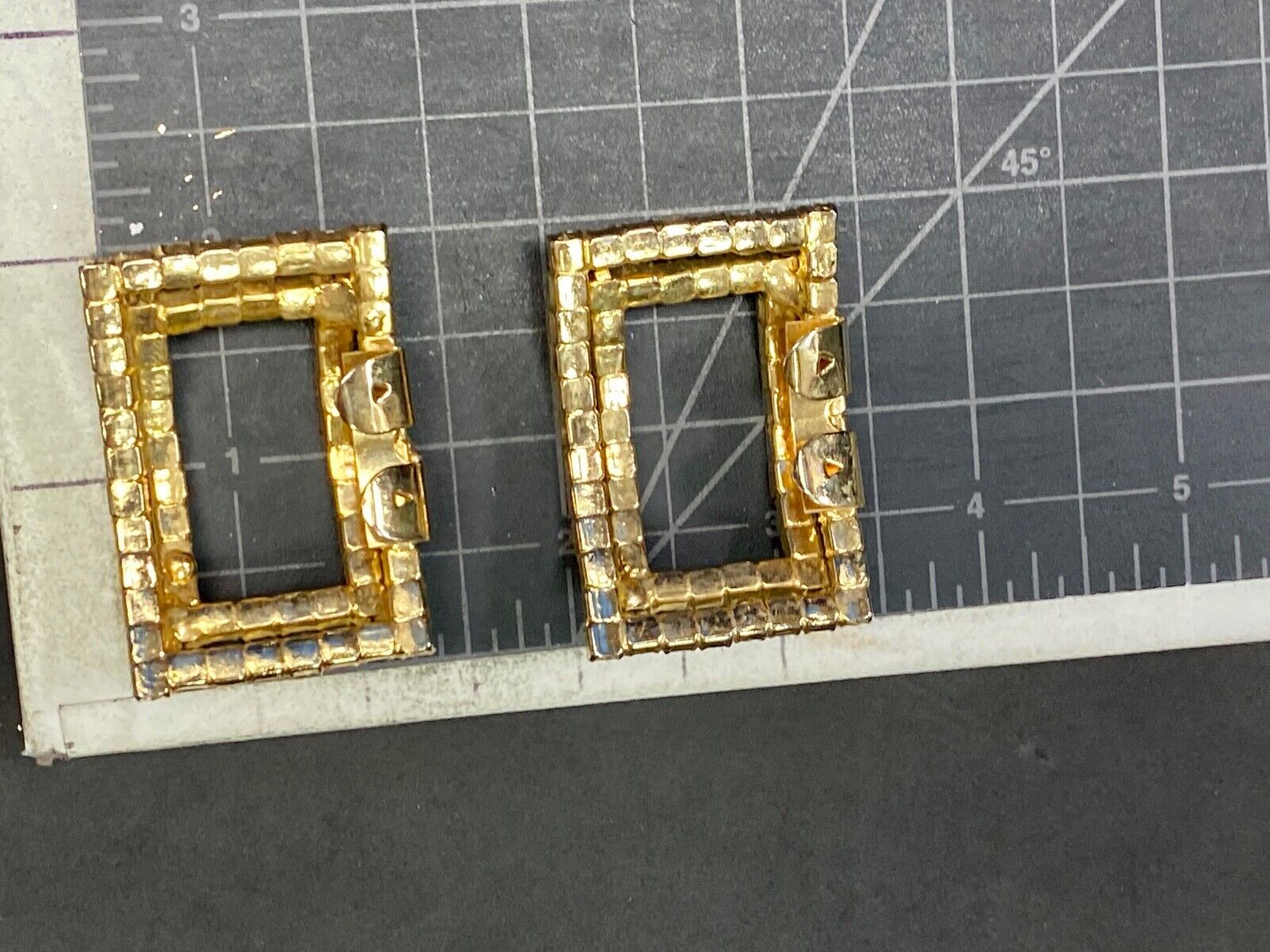 Vintage Interlocking Rectangles, Two Piece Rhinestone Covered Belt Buckle 