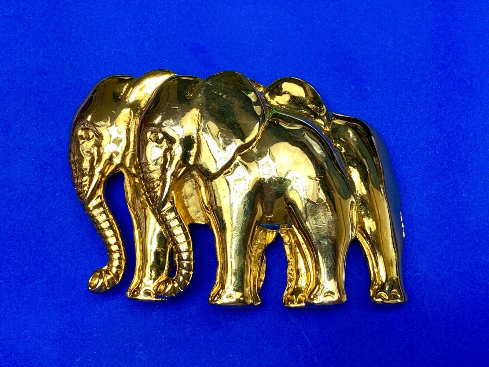 Two Walking Standing Elephants Pair - RARE! LORie Spring 1987 belt buckle