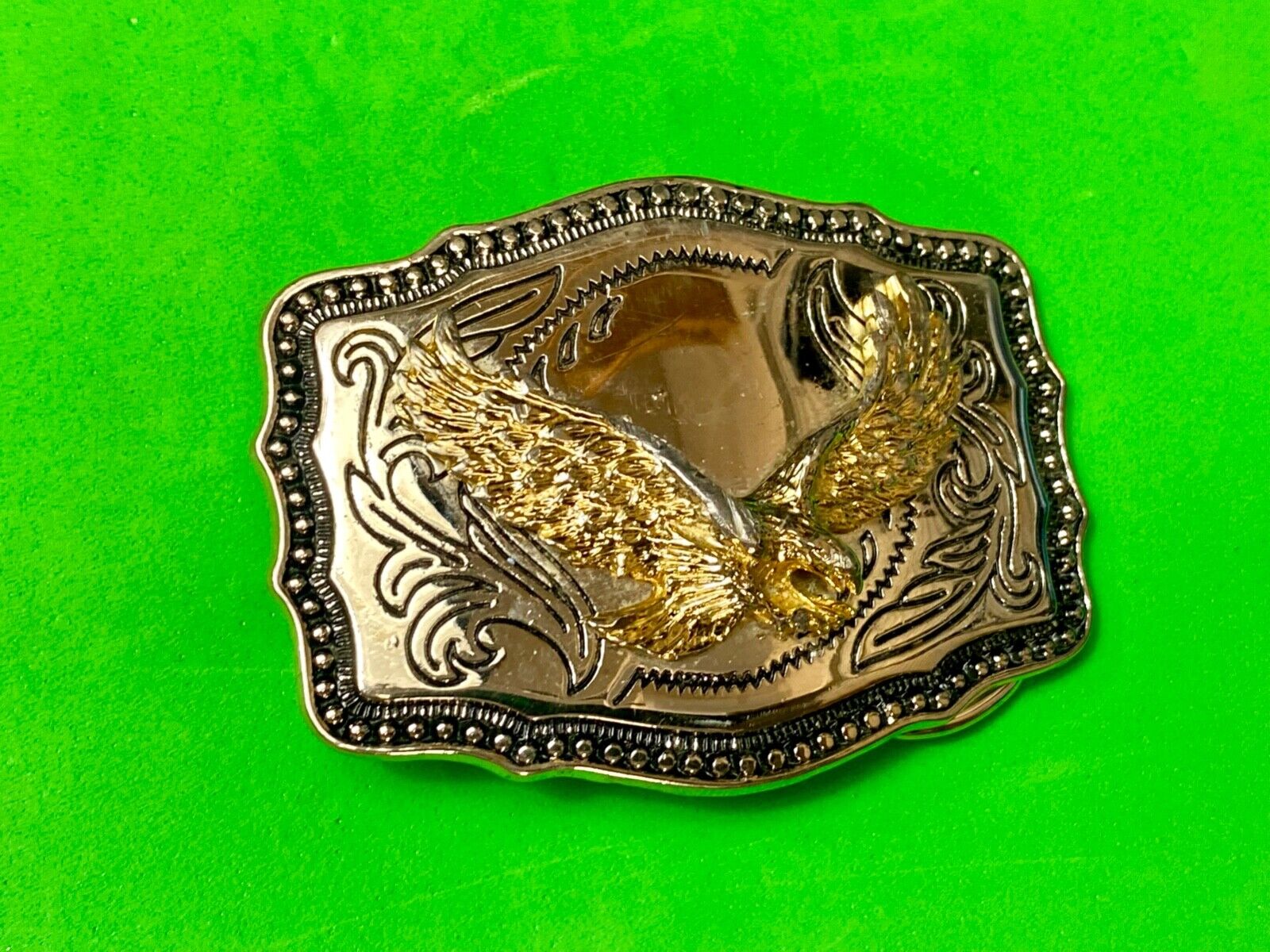 USA Made Vintage Two tone Majestic American Eagle Flying Wings Wide belt buckle