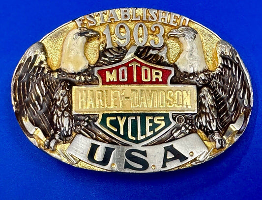 Twin Eagles Harley Davidson Motorcycles 1903 - Vintage 70's Raintree belt buckle