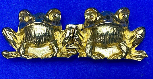Adorable Leaping Frogs gold color interlocking belt buckle by JEANNIE BOUCHEVER