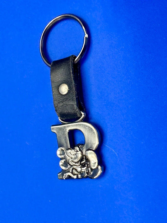 VINTAGE LETTER INITIAL P or B MICKEY MOUSE DISNEY KEYCHAIN LEATHER FOB