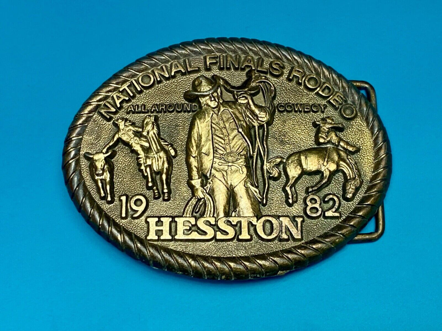 1982 Hesston Eighth edition Nation Finals Rodeo NFR Cowboy western belt buckle