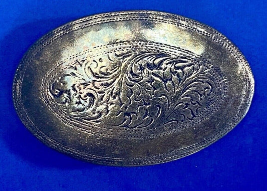 Taiwan Roc Marked Small Western Flower Swirl Silver Tone Belt Buckle 