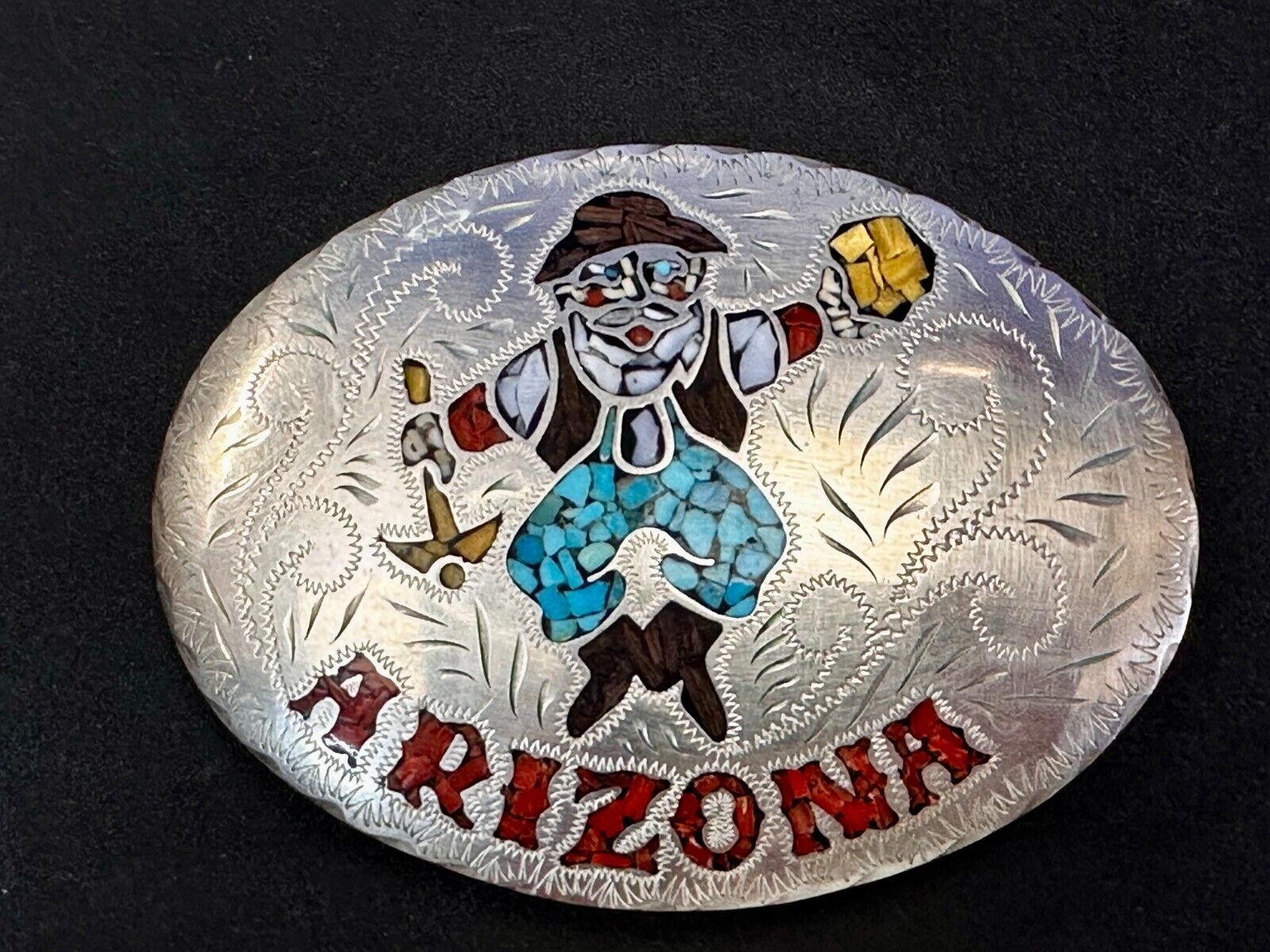 Arizona Gold Prospector Turquoise Inlay Stone Native Indian Art Vibe Belt Buckle