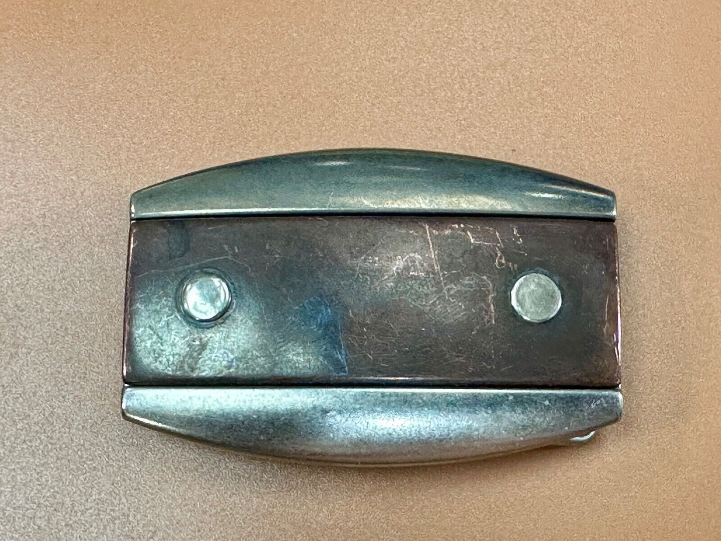 vintage Faux Wood stripe in silver tone western vibe belt buckle