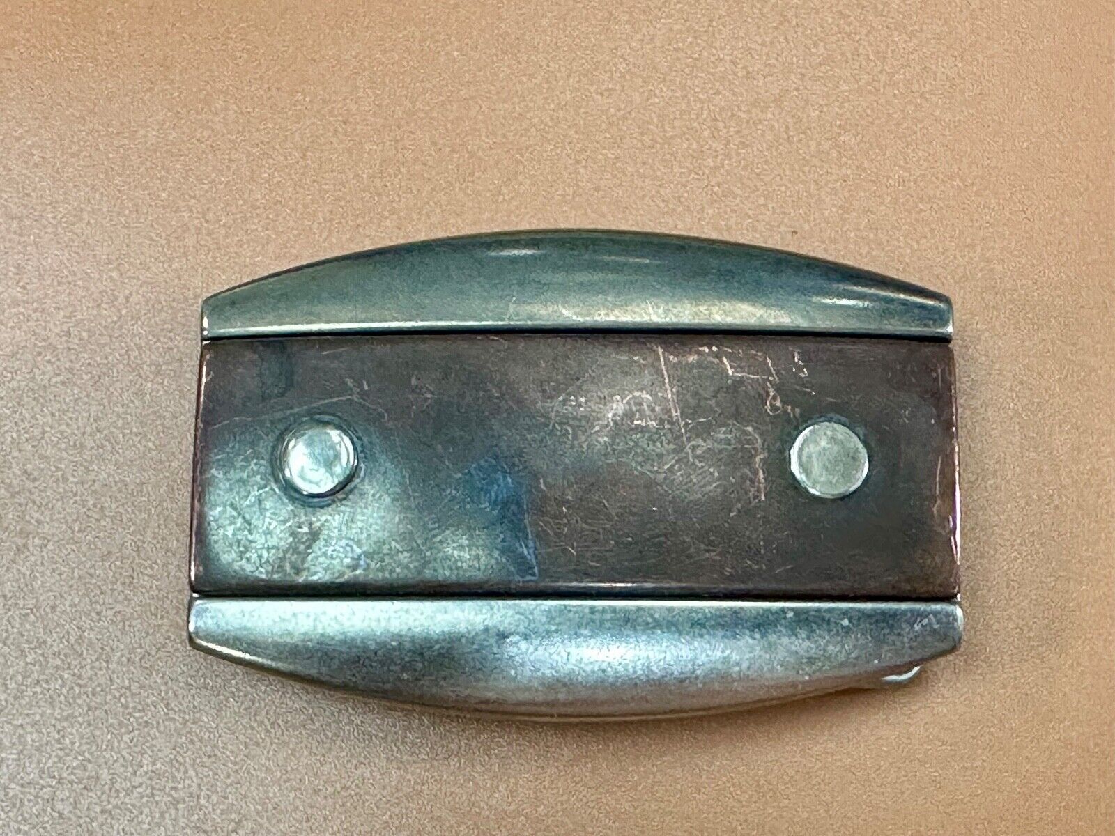 vintage Faux Wood stripe in silver tone western vibe belt buckle