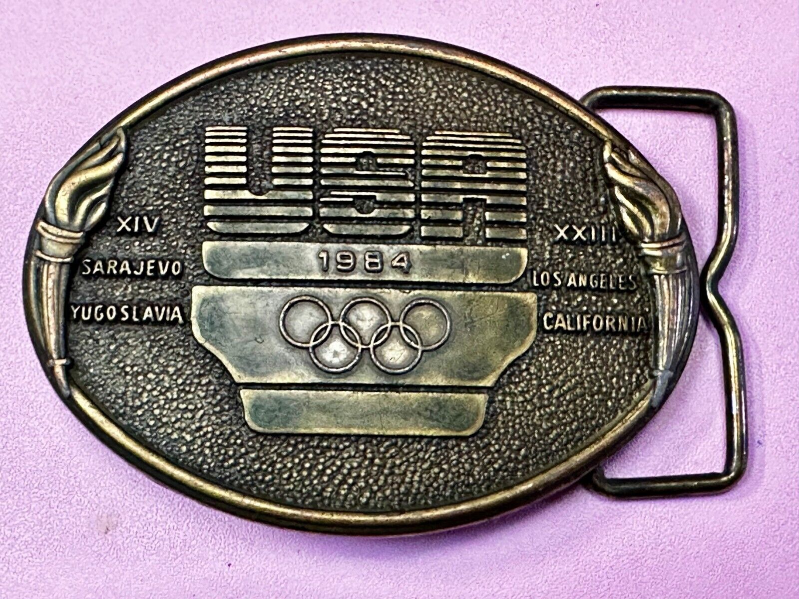 1984 USA Olympics Los Angeles California Vintage Commemorative Belt Buckle
