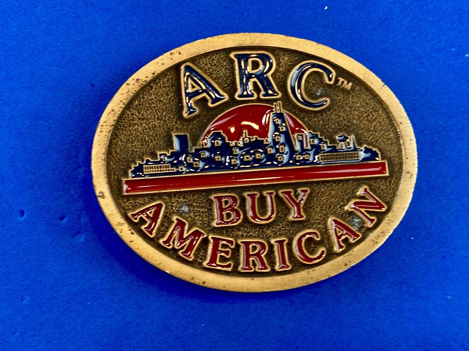 ARC Buy American C+D Hit 1980's Enamel Advertising Numbered USA Belt Buckle 