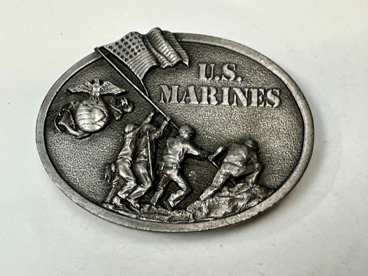 United States Marines Patriotic Raising Flag Vintage 1982 Bergamot Belt Buckle