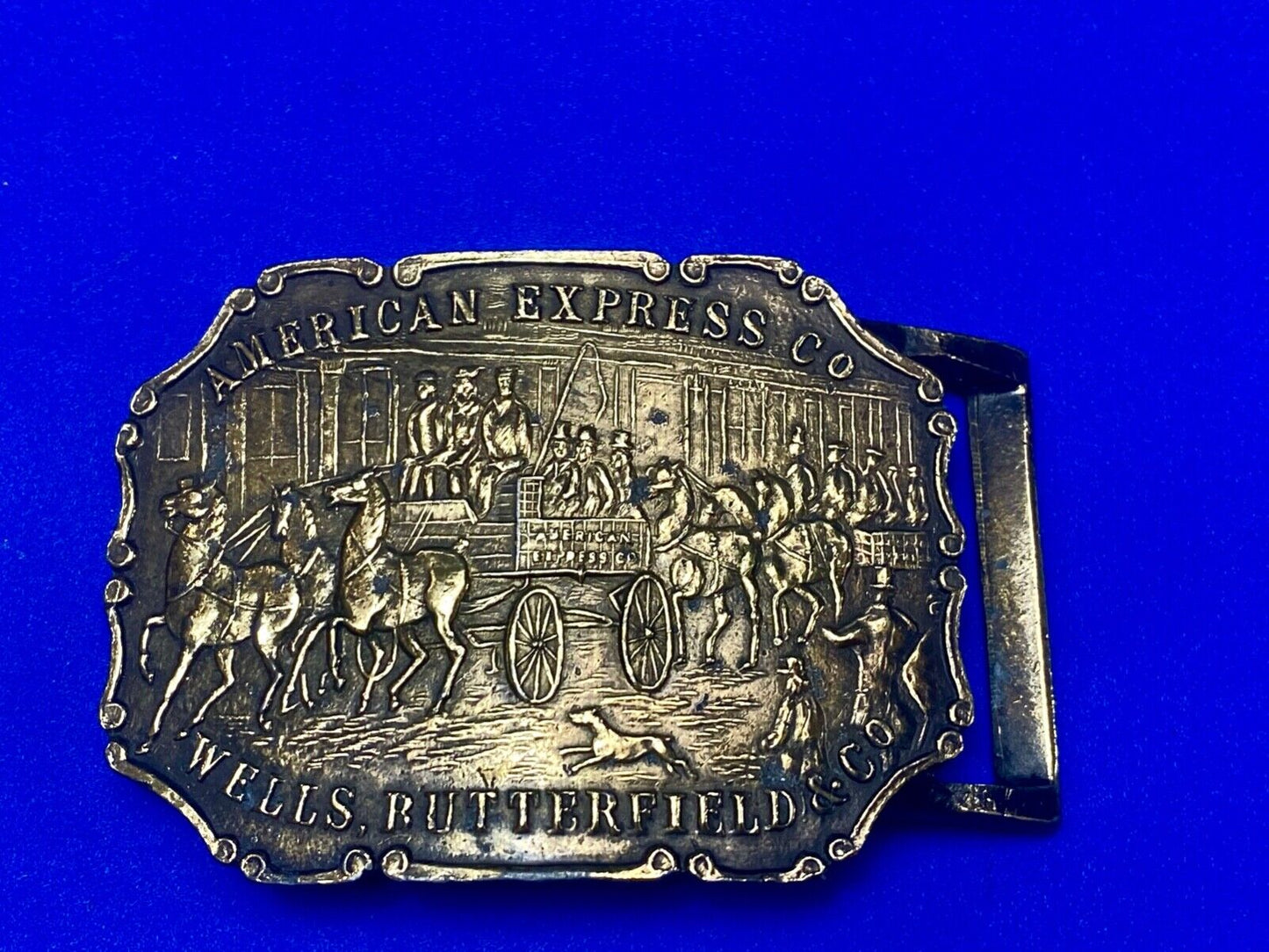 American Express Wells Butterfield unique stagecoach belt buckle