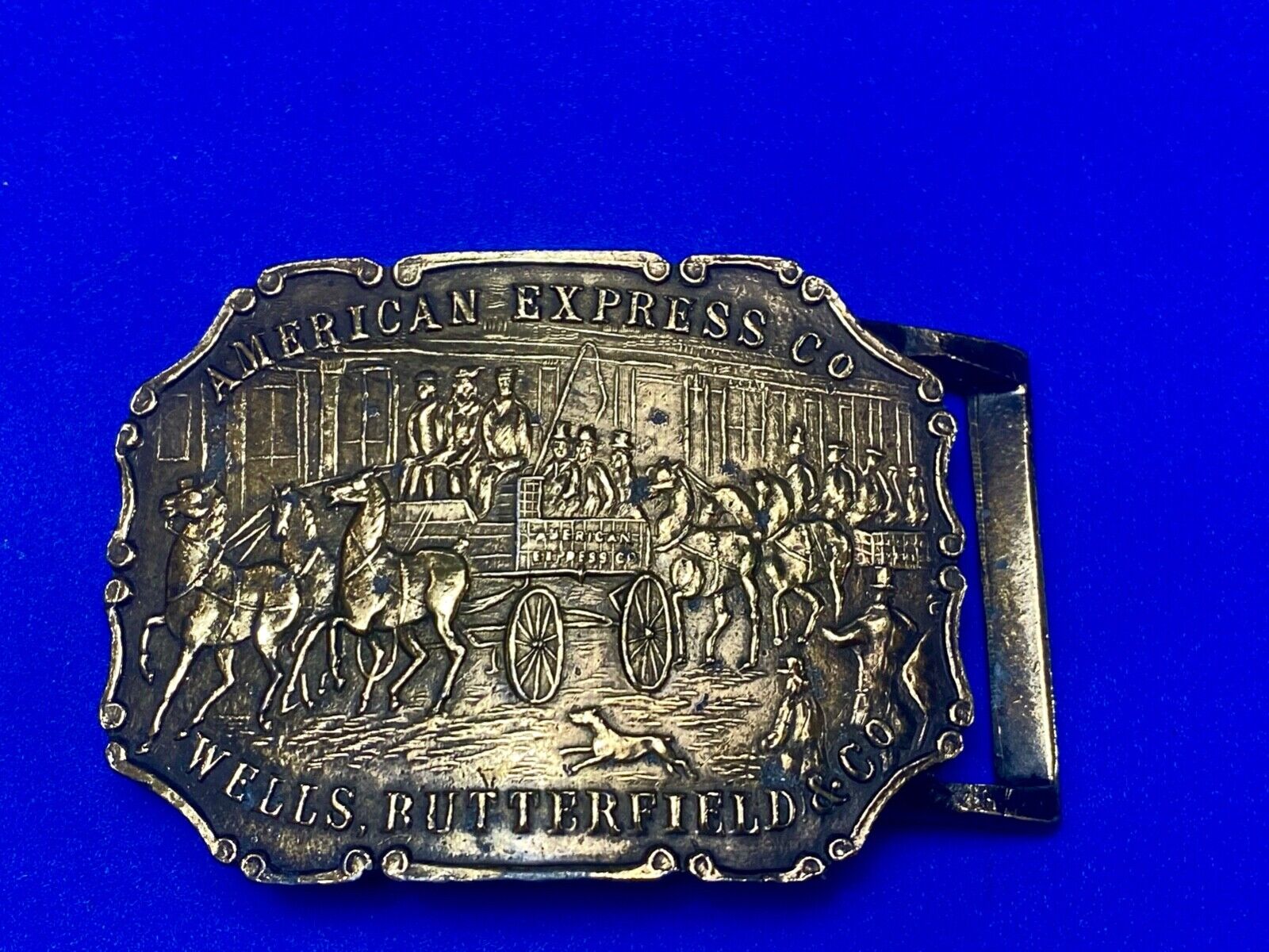American Express Wells Butterfield unique stagecoach belt buckle