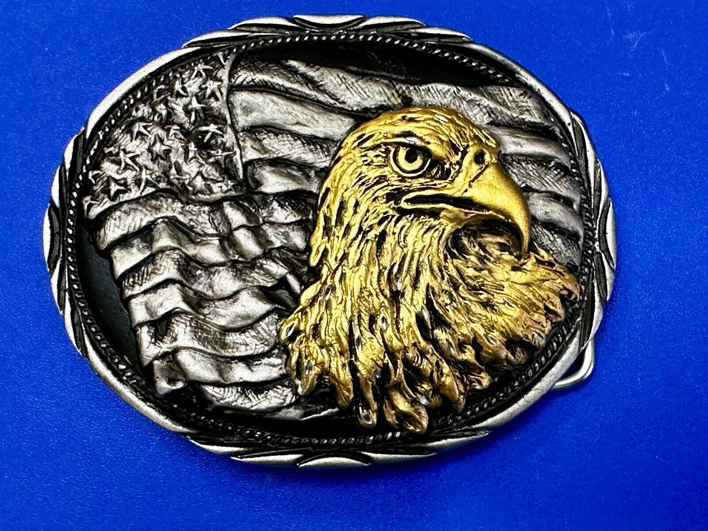 American Bald Eagle - Patriotic Flag Oval Handcrafted by SSI Belt Buckle