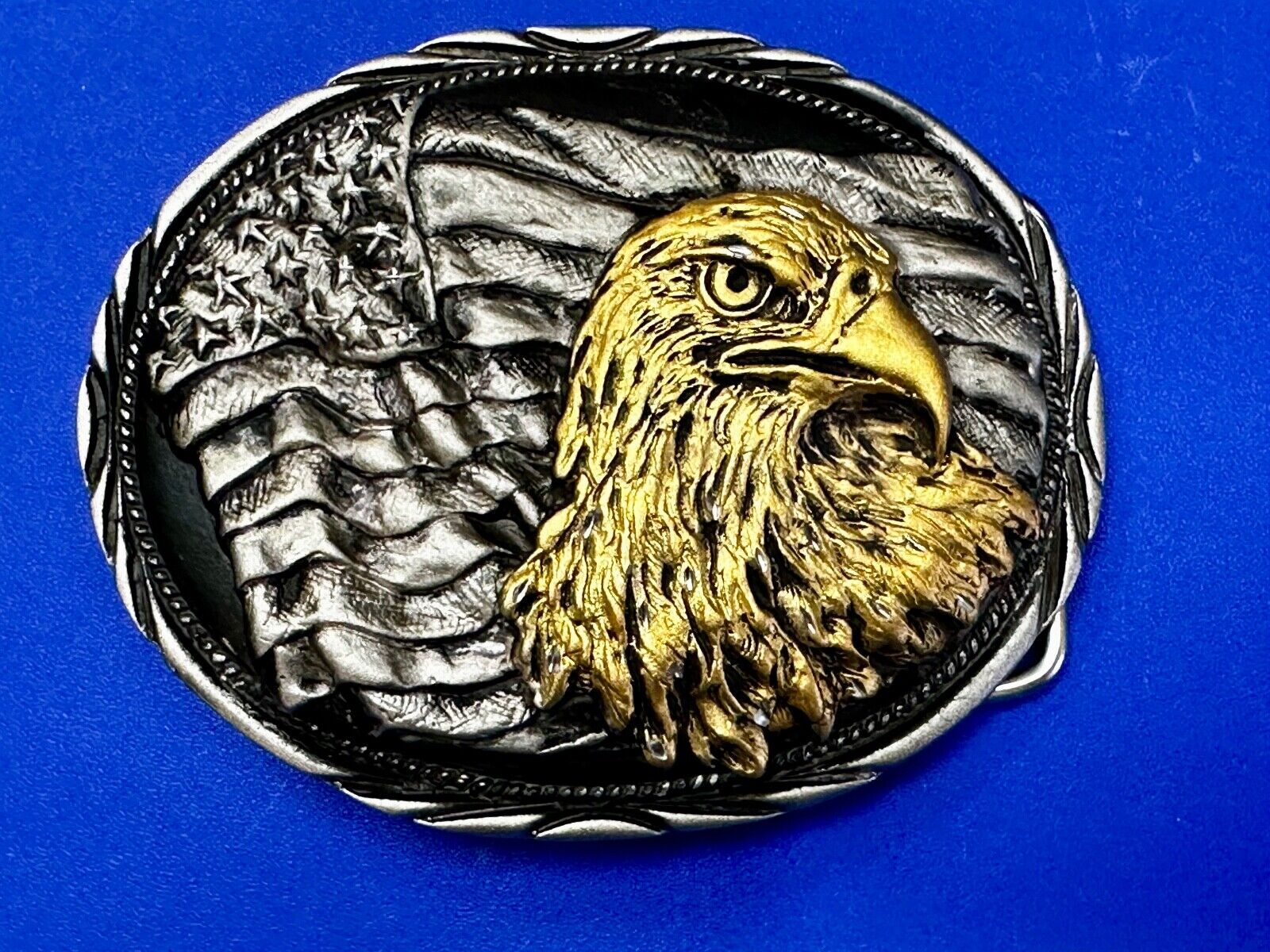 American Bald Eagle - Patriotic Flag Oval Handcrafted by SSI Belt Buckle