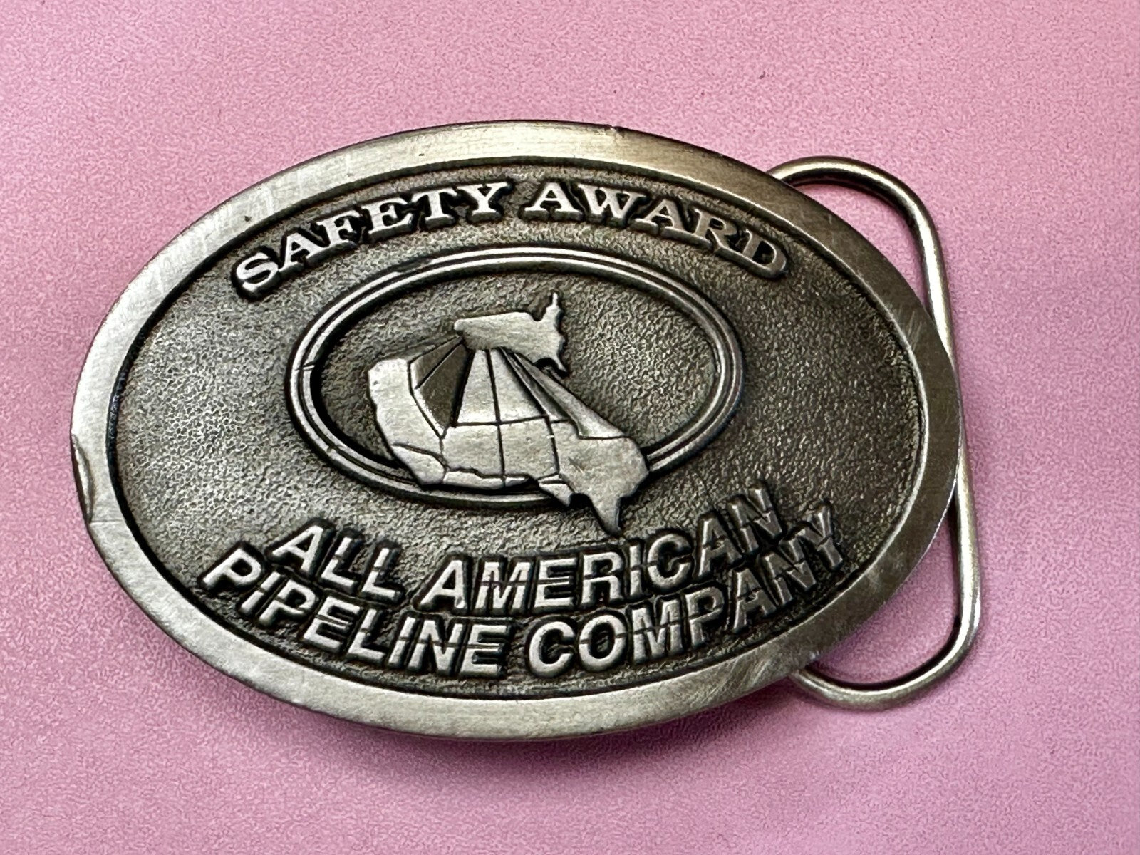 All American Pipeline Company Safety Award Worker Commemorative 1994 Belt Buckle