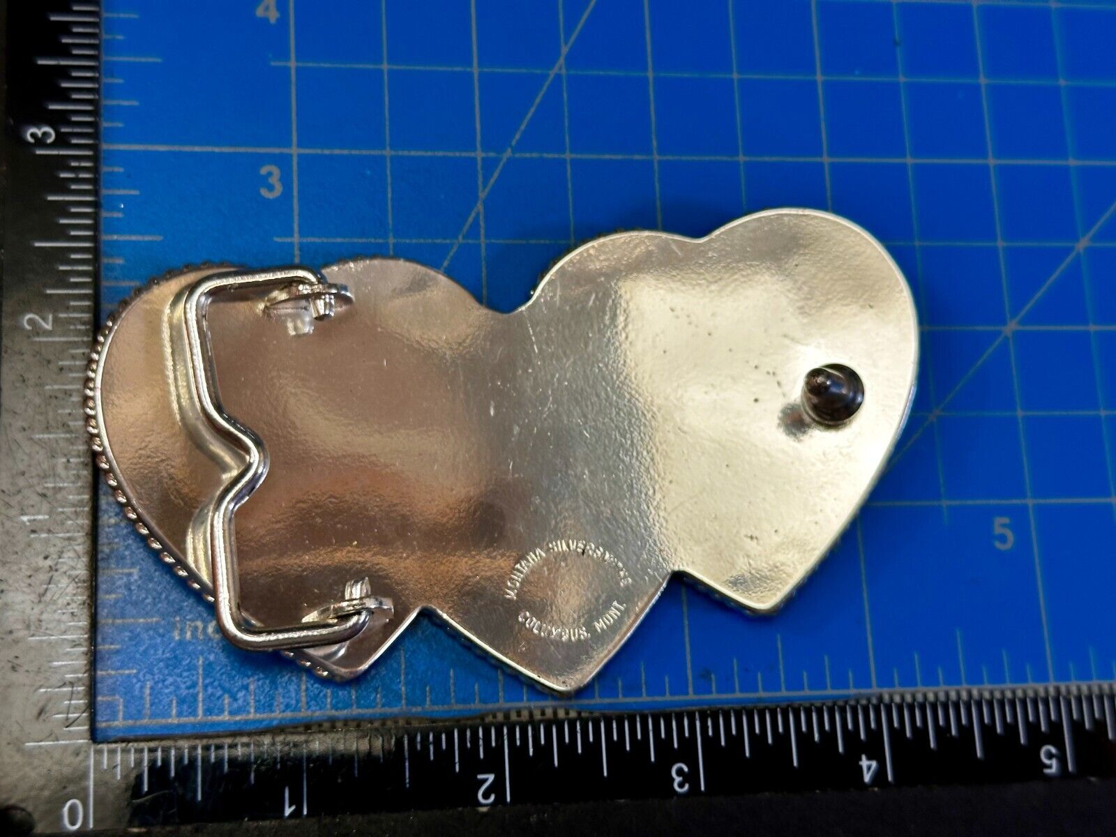 Triple 3 Hearts  Etched Floral Vintage Large Montana Silversmiths Belt Buckle