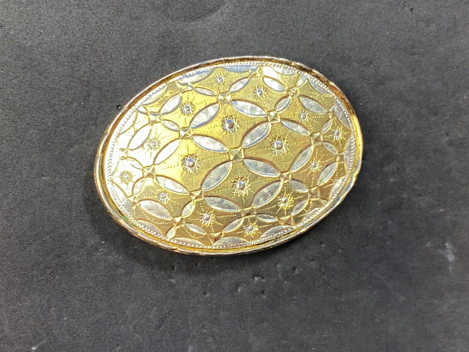 Simple mixed metal western belt buckle - zig zag pattern signed W 