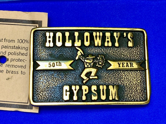 Vintage Holloways Gypsum Company Texas Solid Brass Bts Advertising  Belt Buckle