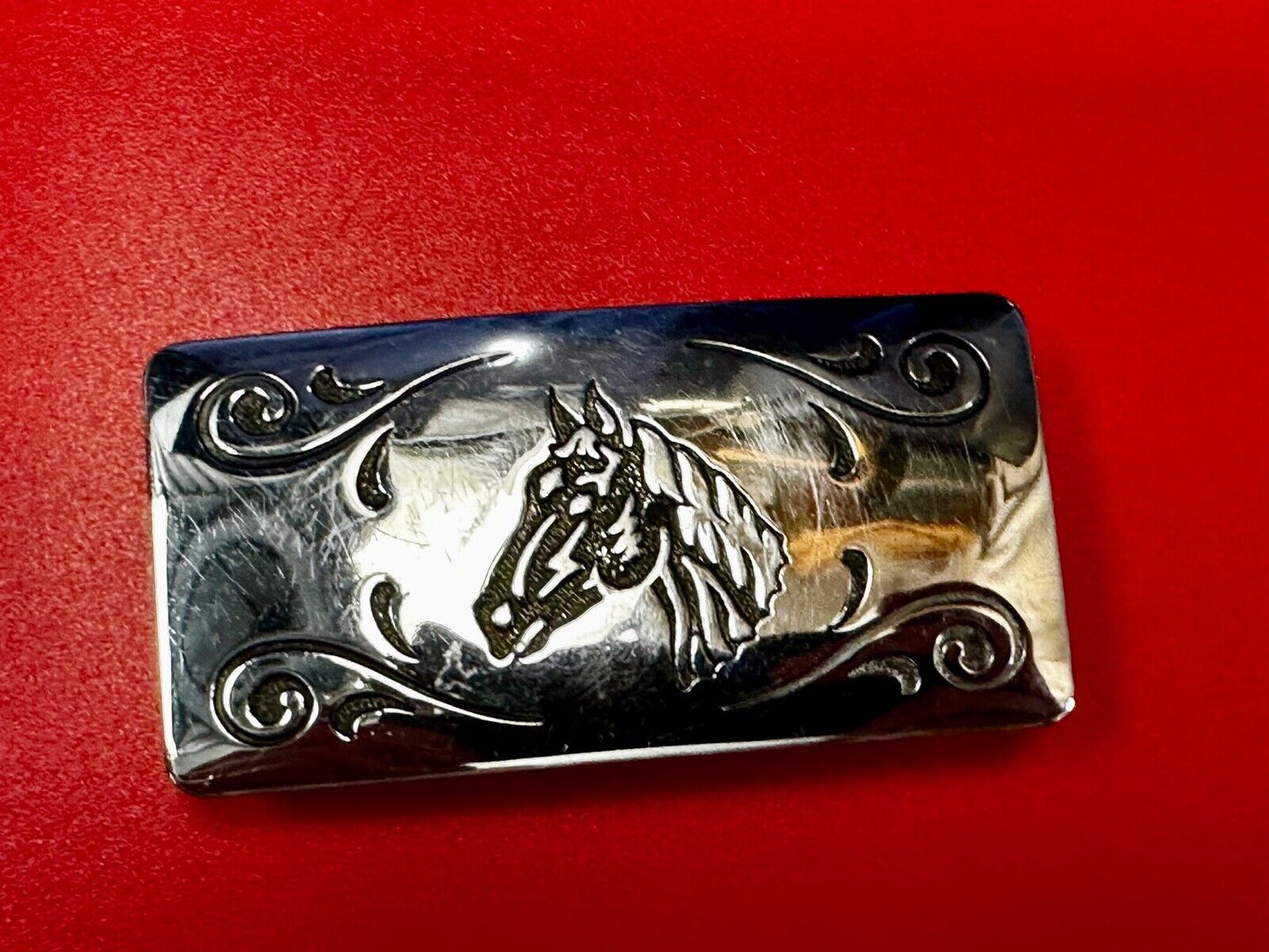 Vintage Horse Head USA Silver Tone  Belt Buckle by Chambers Belt Co