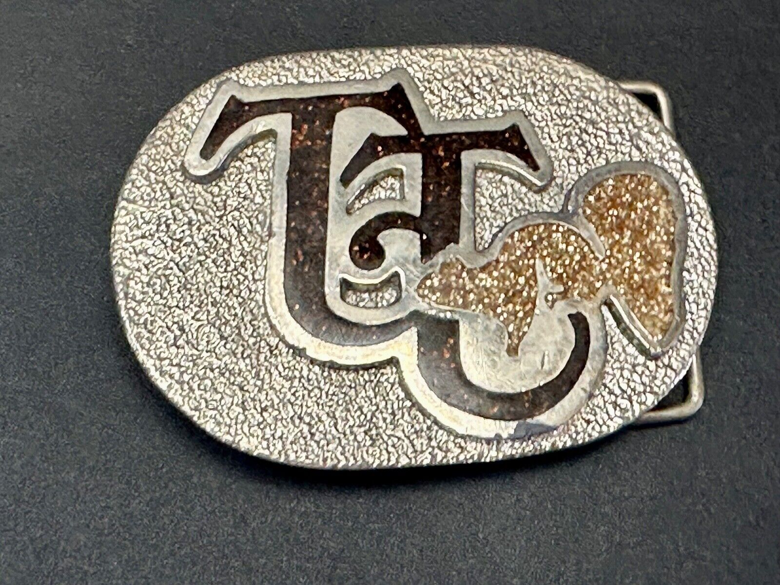 TT Ranch western inlaid enamel symbol emblem Vintage rodeo Cowboys Belt Buckle