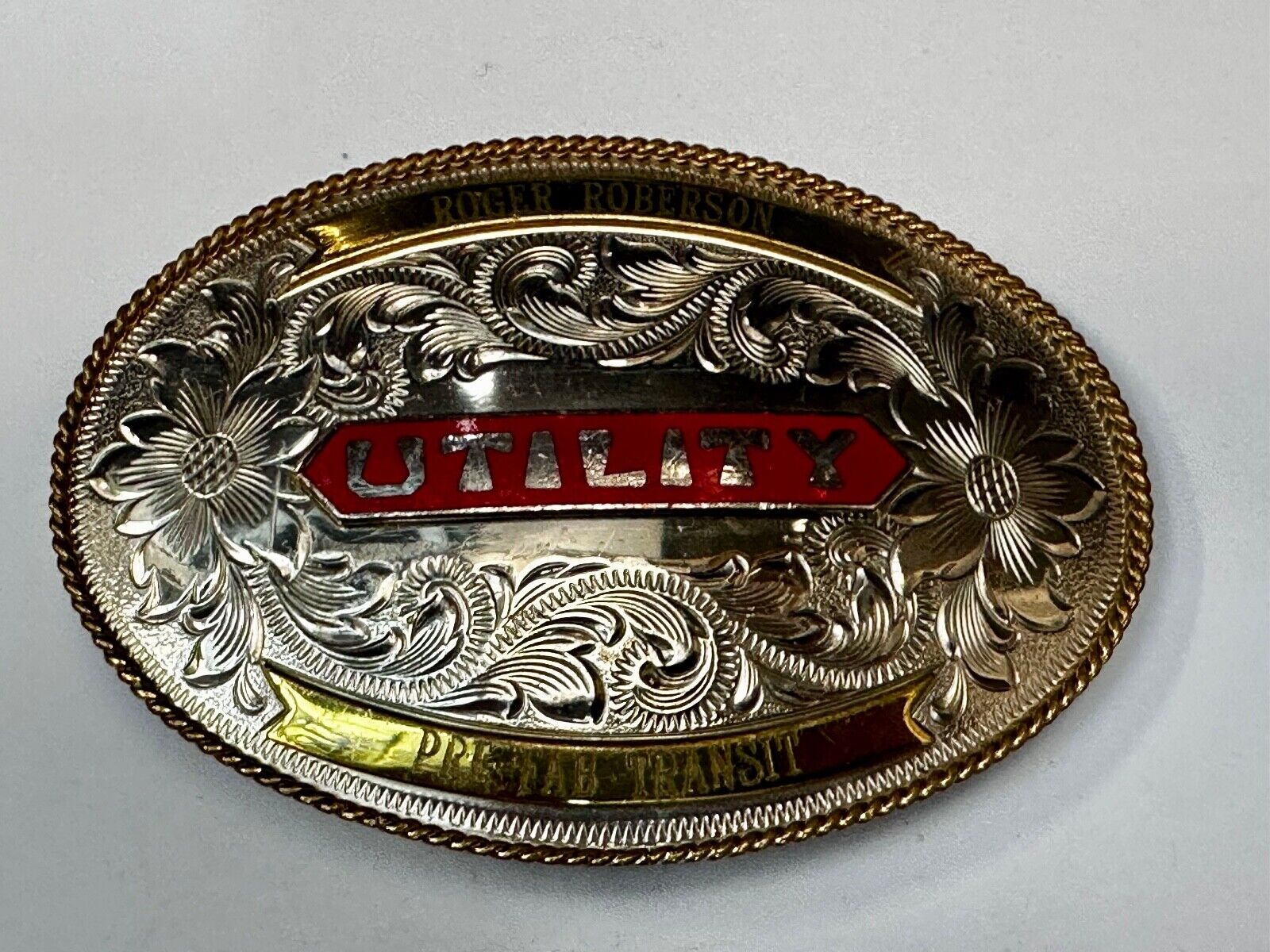 Utility Western Trophy Style Pre Fab Transit Tonkin  German Silver Belt Buckle