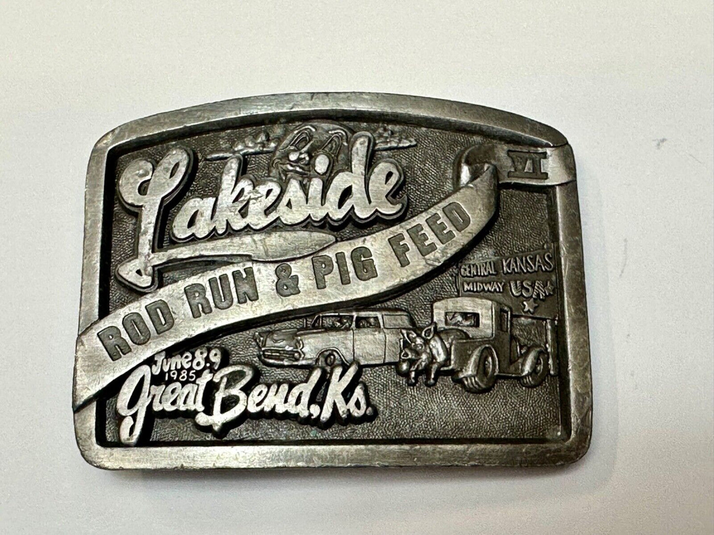 Vintage Kansas Lakeside Rod run and pig feed #4. Great Bend Kansas belt buckle
