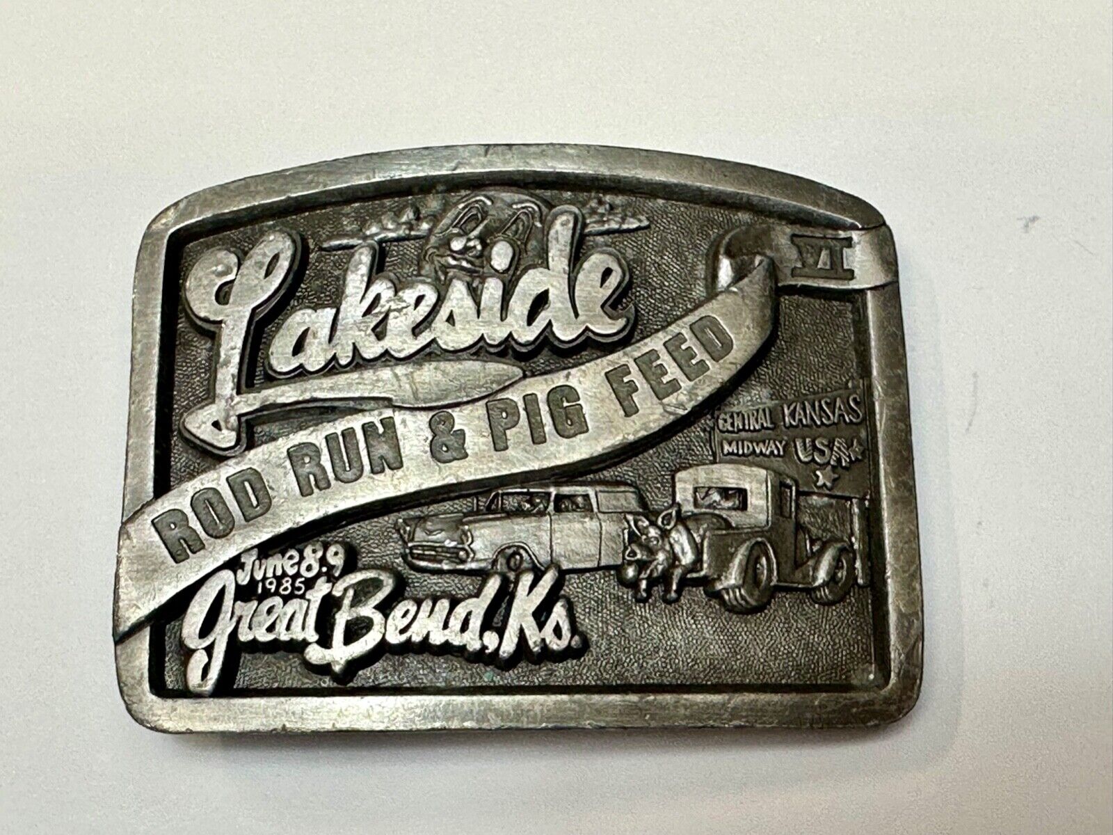 Vintage Kansas Lakeside Rod run and pig feed #4. Great Bend Kansas belt buckle