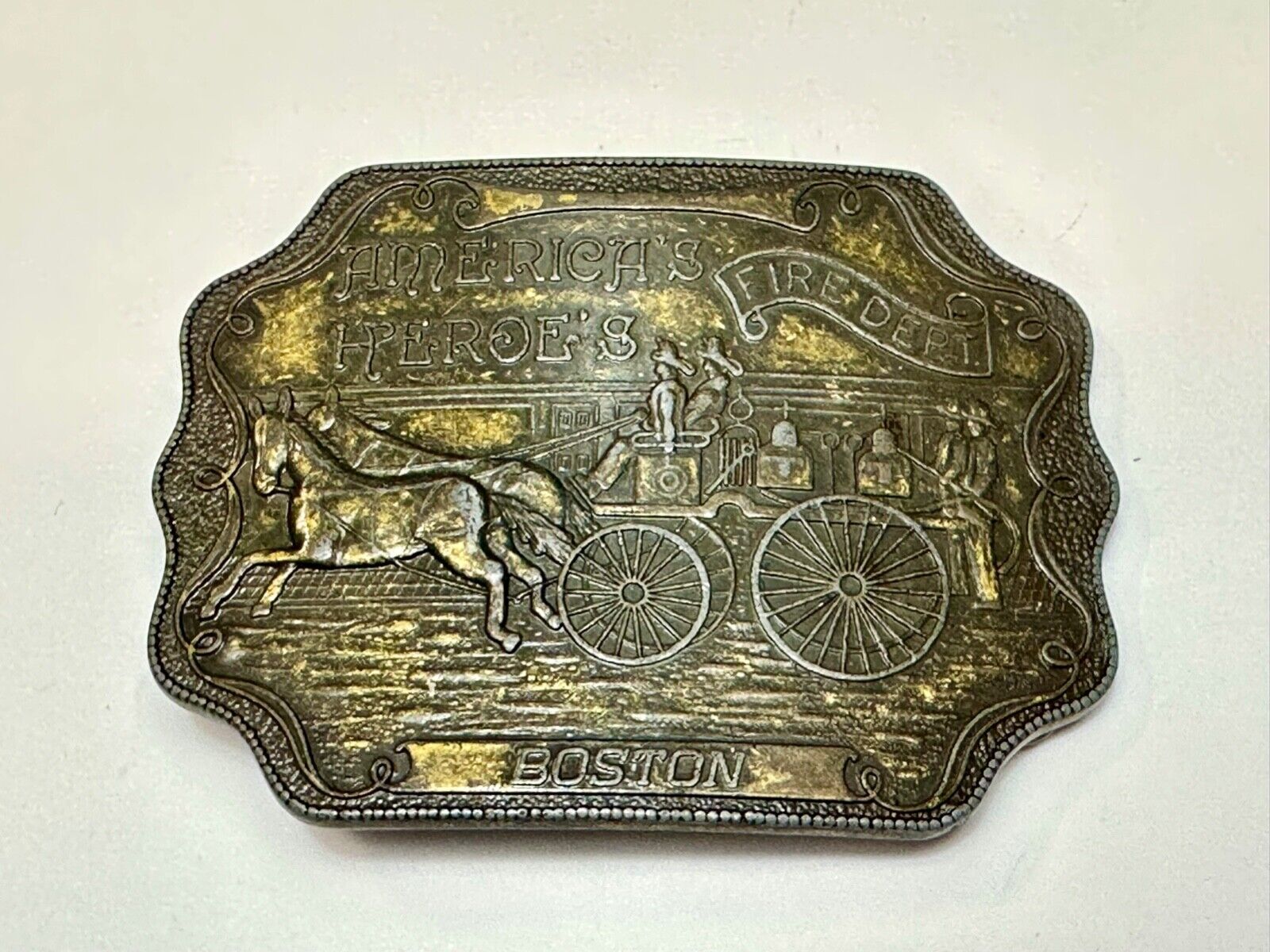 America's Heroes Firefighters Fire Department BOSTON MA Vintage belt buckle