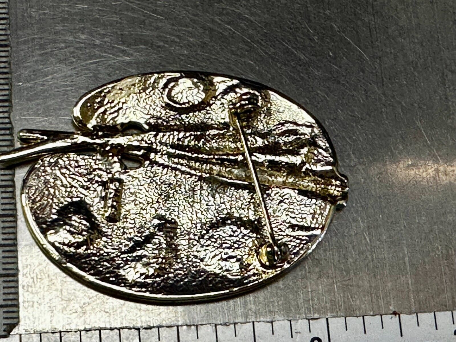 Vintage Gold Tone Artist's Palette Brooch Pin Signed AJC Paint Brush Painting 🎨