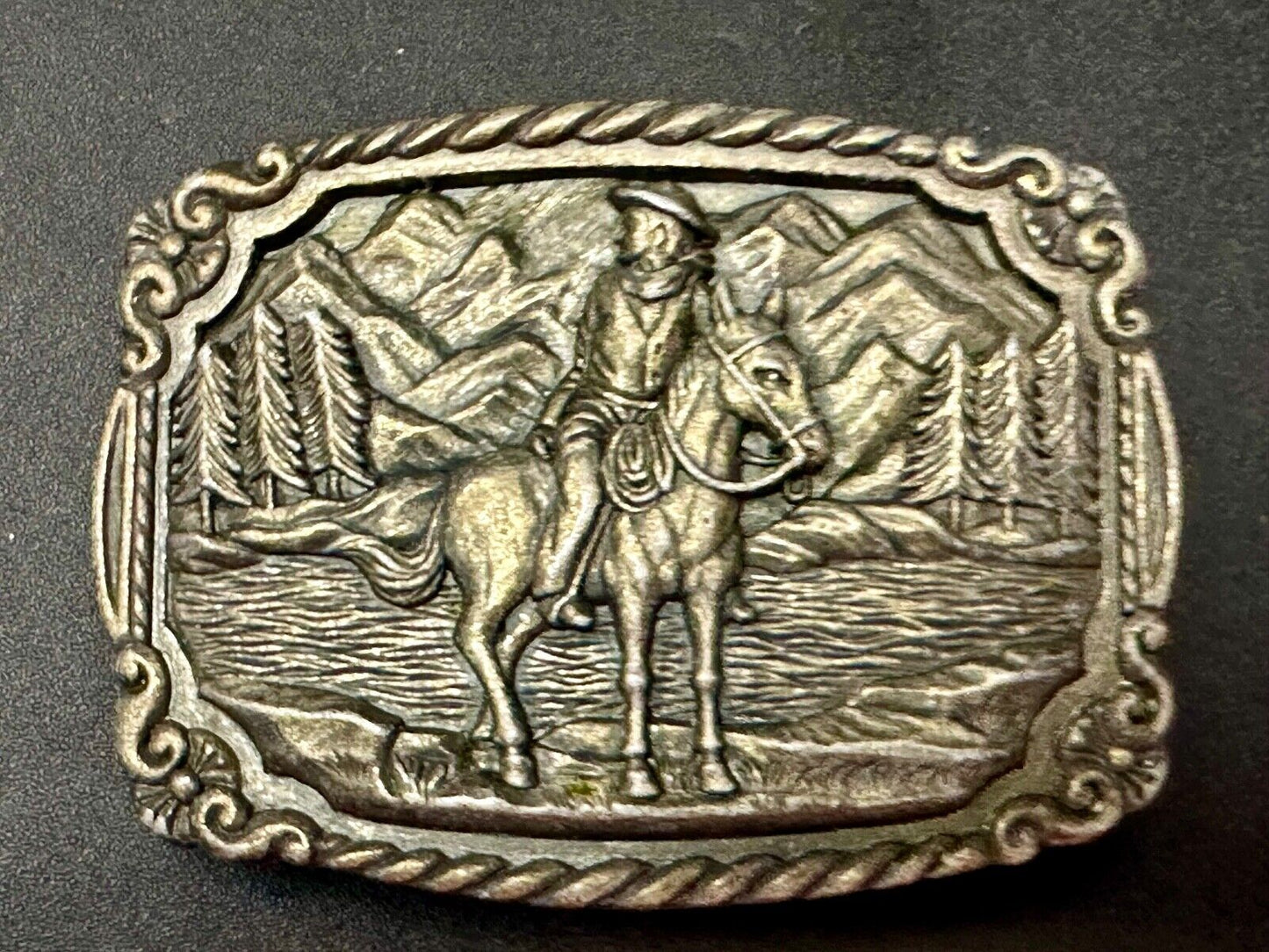 Vintage Cowboy on Horseback Dress Style Clamp down Belt Buckle