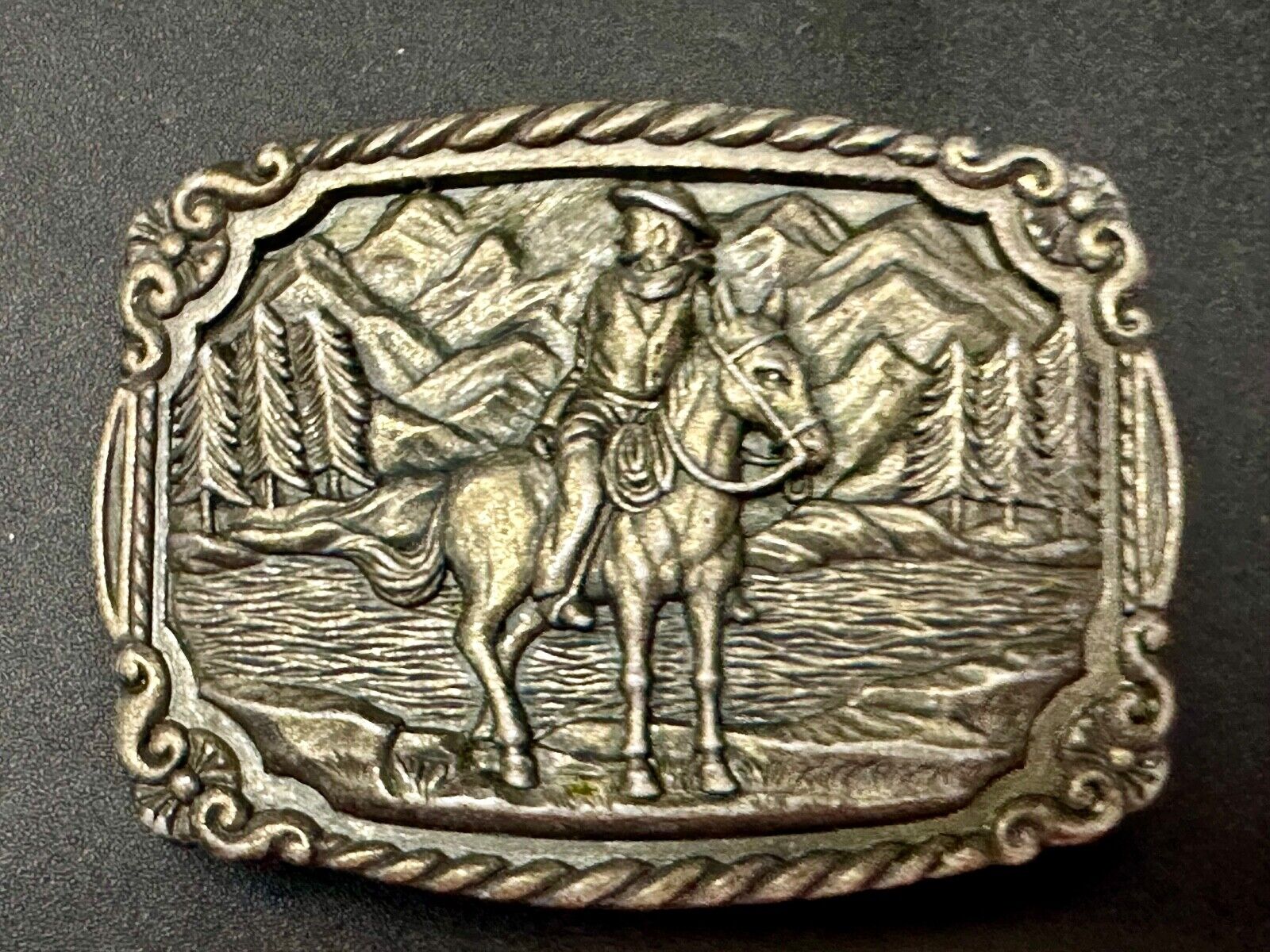 Vintage Cowboy on Horseback Dress Style Clamp down Belt Buckle