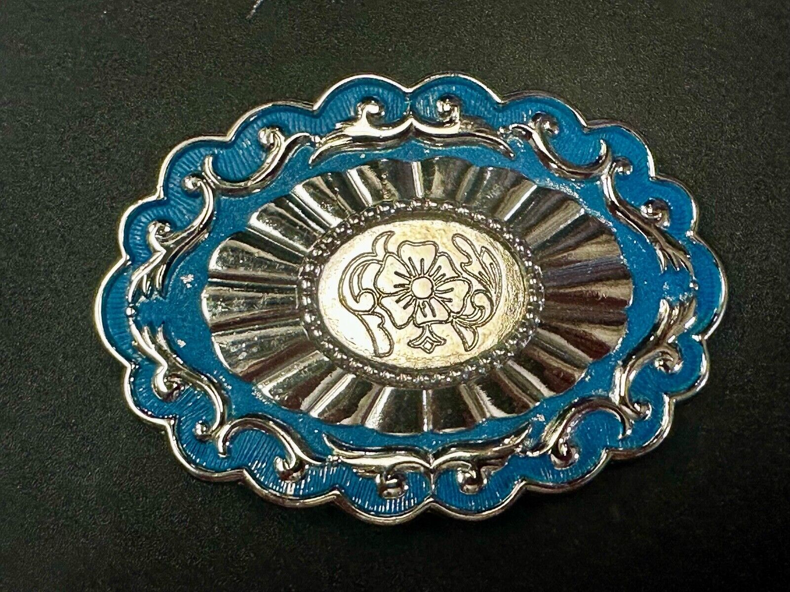 22 x 30 mm Silver & Blue Blank Belt Buckle TO GLUE Your Cabochon Gem Stone
