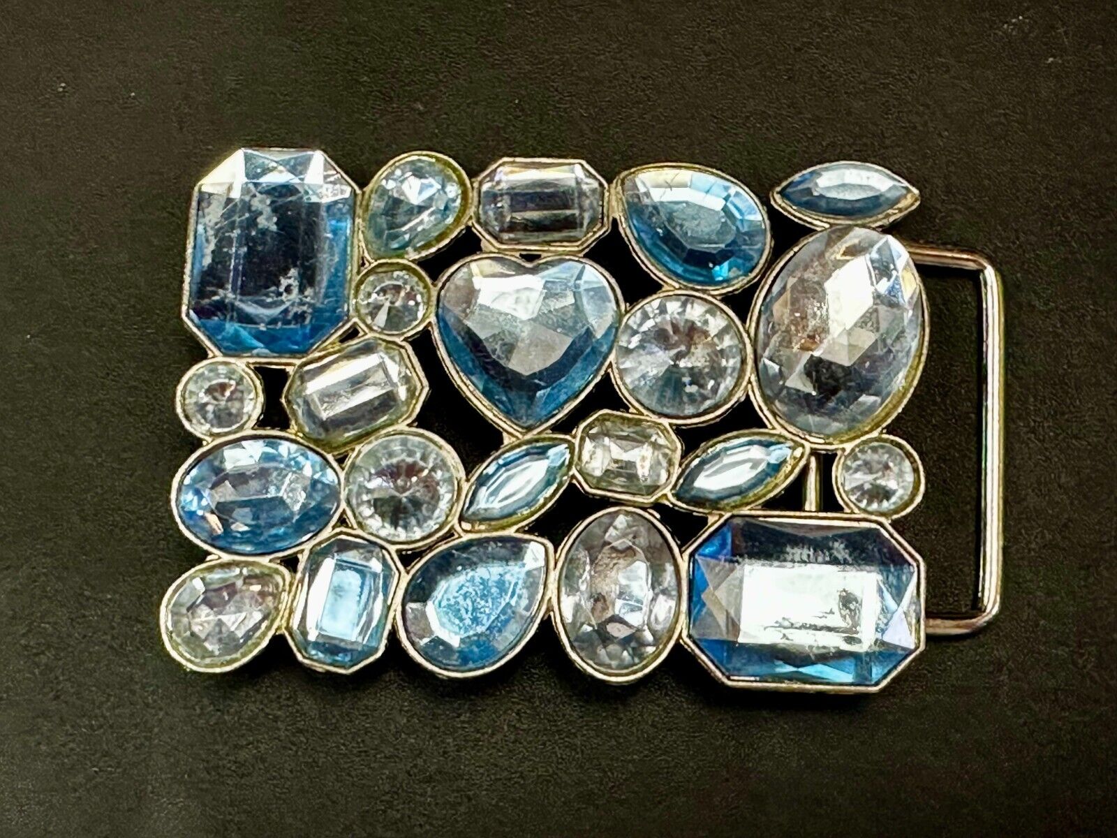 Unique Large Rhinestone's? Covering See Through Silver Tone Belt Buckle