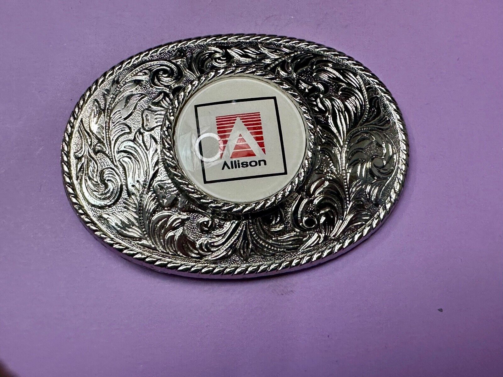Allison Company Logo  Round Centerpiece Silver Tone Oval Western Belt Buckle