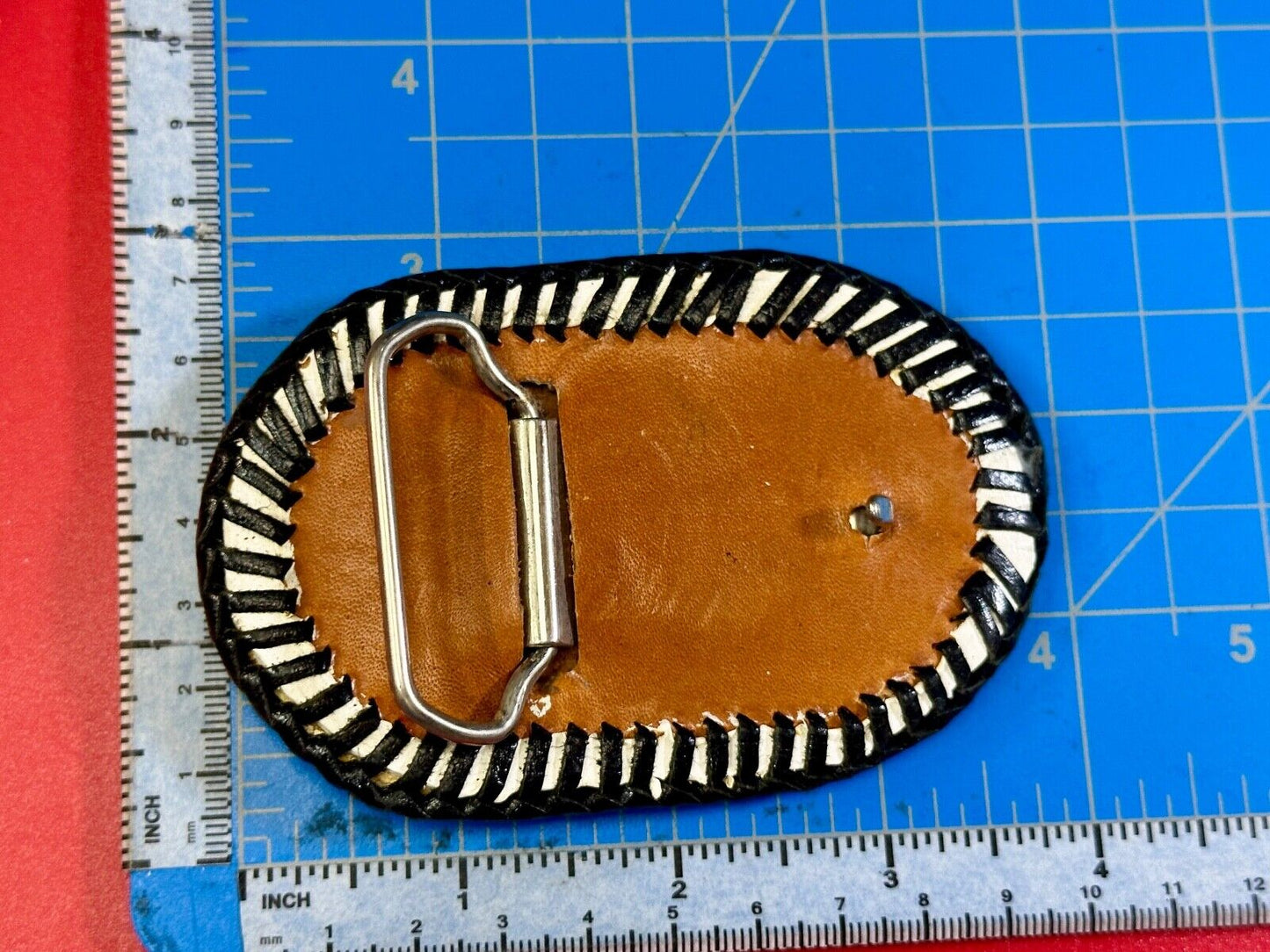 Vintage leather & stone? hand stitched belt buckle