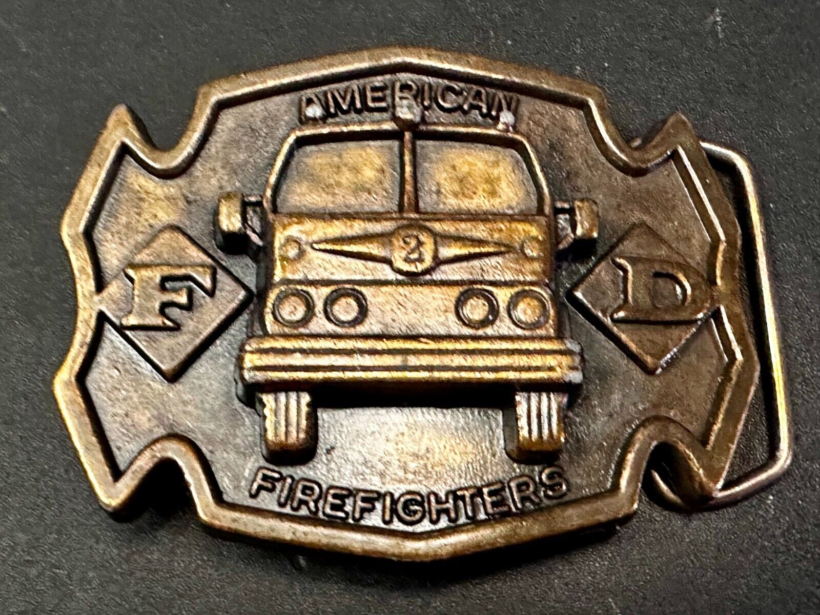 American Firefighter Fire Truck Fireman Commemorative Vintage MBCI Belt Buckle