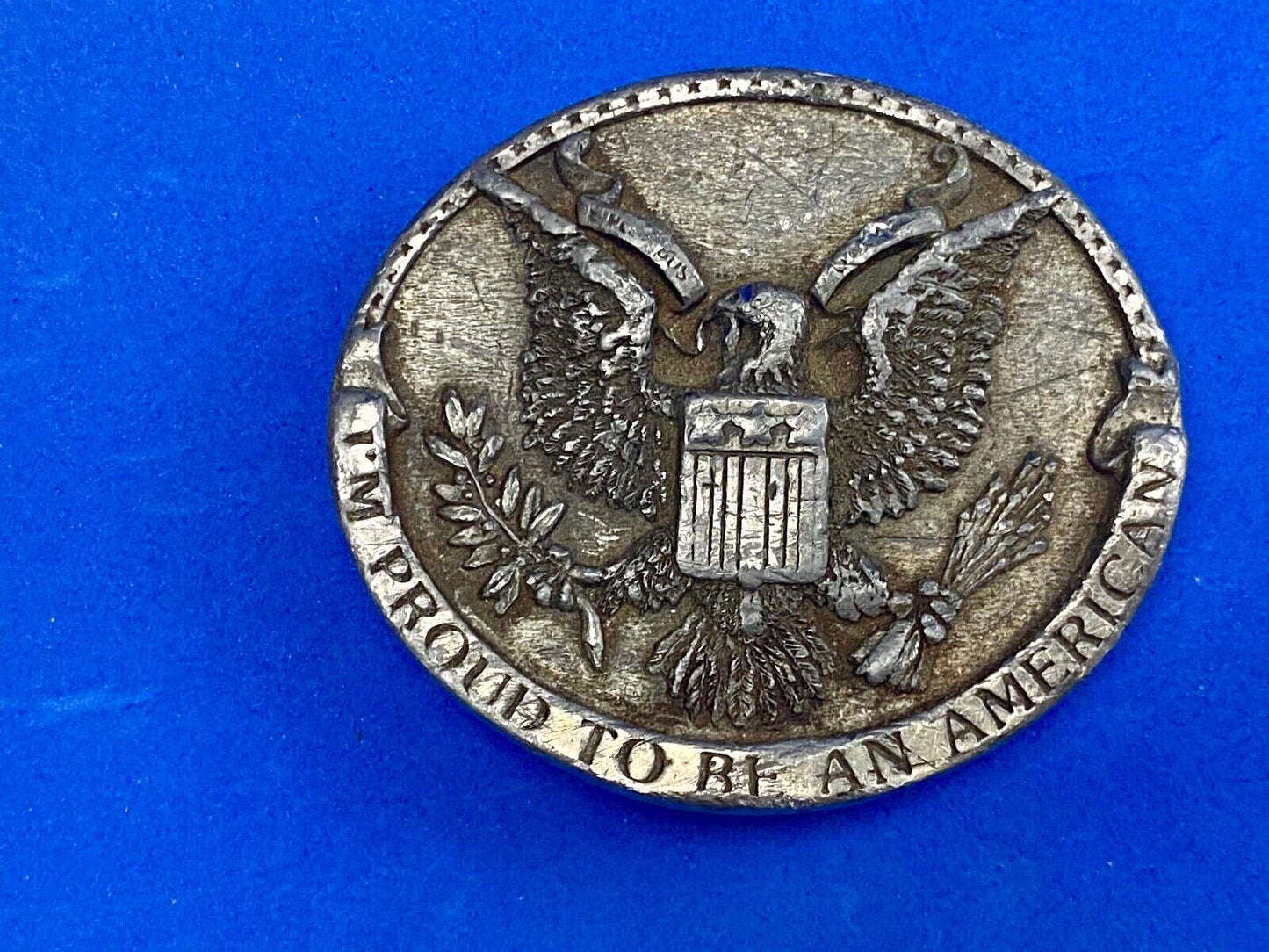 Vintage 1981 Patriotic.   I'm Proud to be an American! USA belt buckle Bergamot 