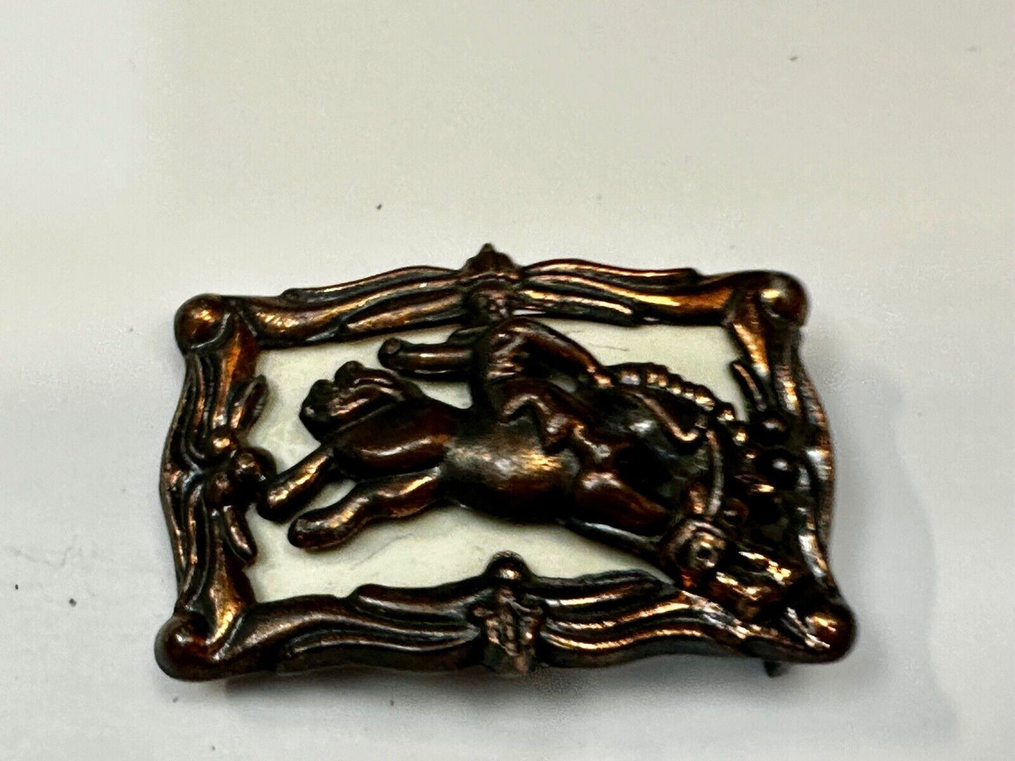 Antique Saddle Bronc Western Rodeo  Cowboy Backwards on Horse belt buckle