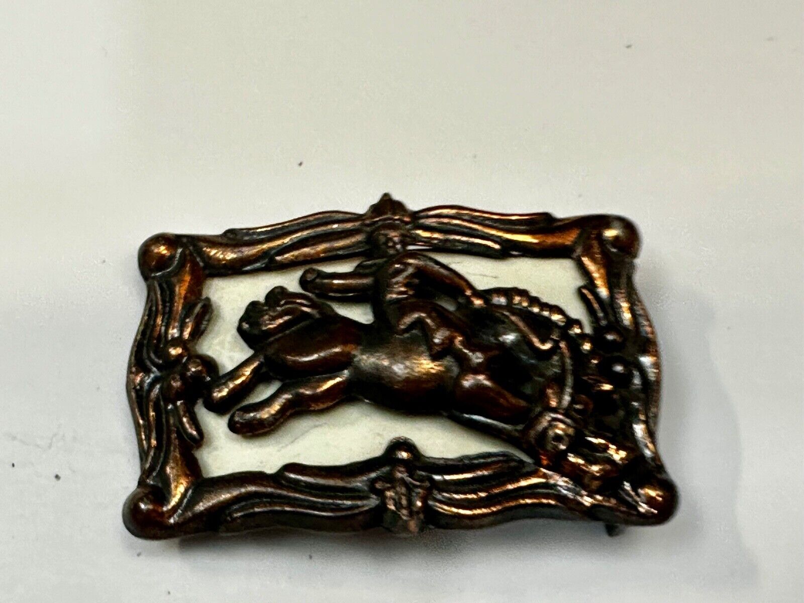 Antique Saddle Bronc Western Rodeo  Cowboy Backwards on Horse belt buckle