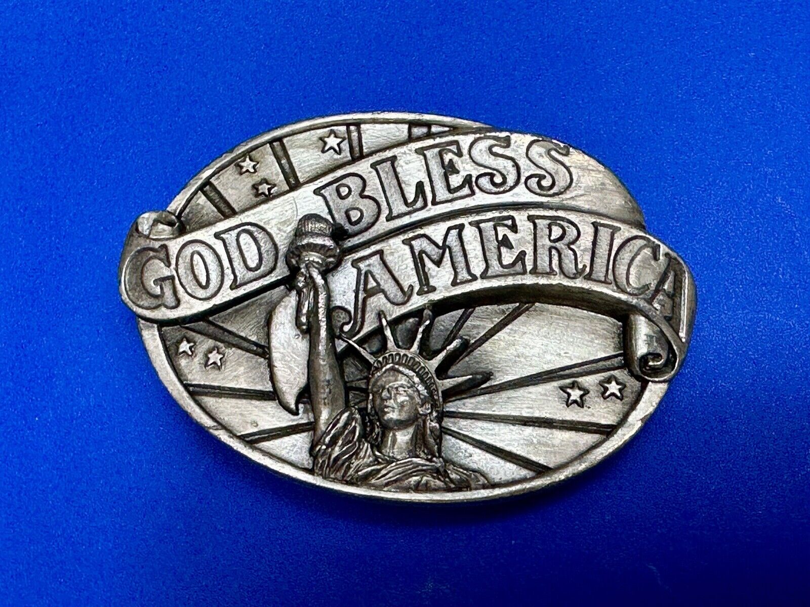 Vintage 1986 god bless America statue of lady liberty American Pride belt buckle