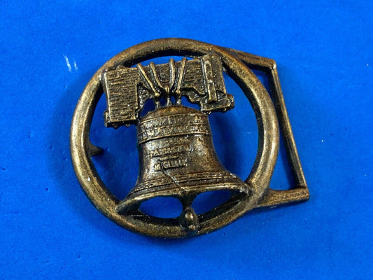Vintage Figural Cut out Round Skeleton Liberty Bell Belt Buckle 
