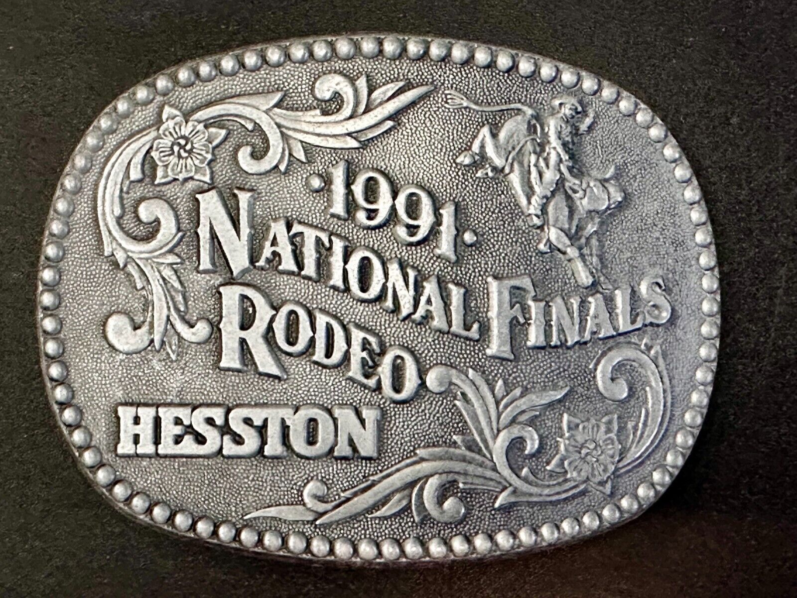 1991 Hesston NFR National Finals Rodeo Cowboys Western ADM Belt Buckle