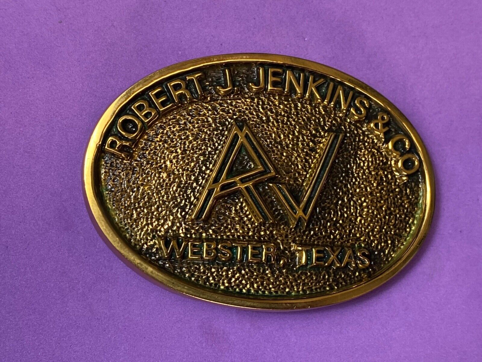 Vintage 1983 Robert Jenkins and co Webster Tx solid brass belt buckle by BTS